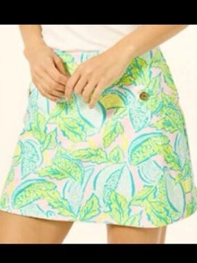 Lilly Pulitzer Tropical Print A-Line Mini Skirt in Pastel Pink and Aqua size 4